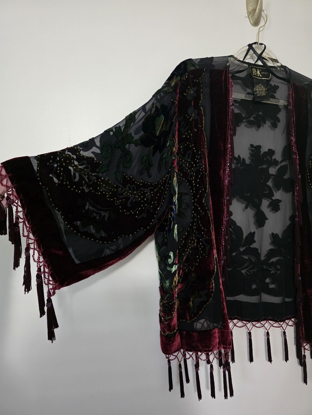 R&K Evening Silk Blend Burnout Kimono Romantic Goth Whimsigoth Boho 20s Medium